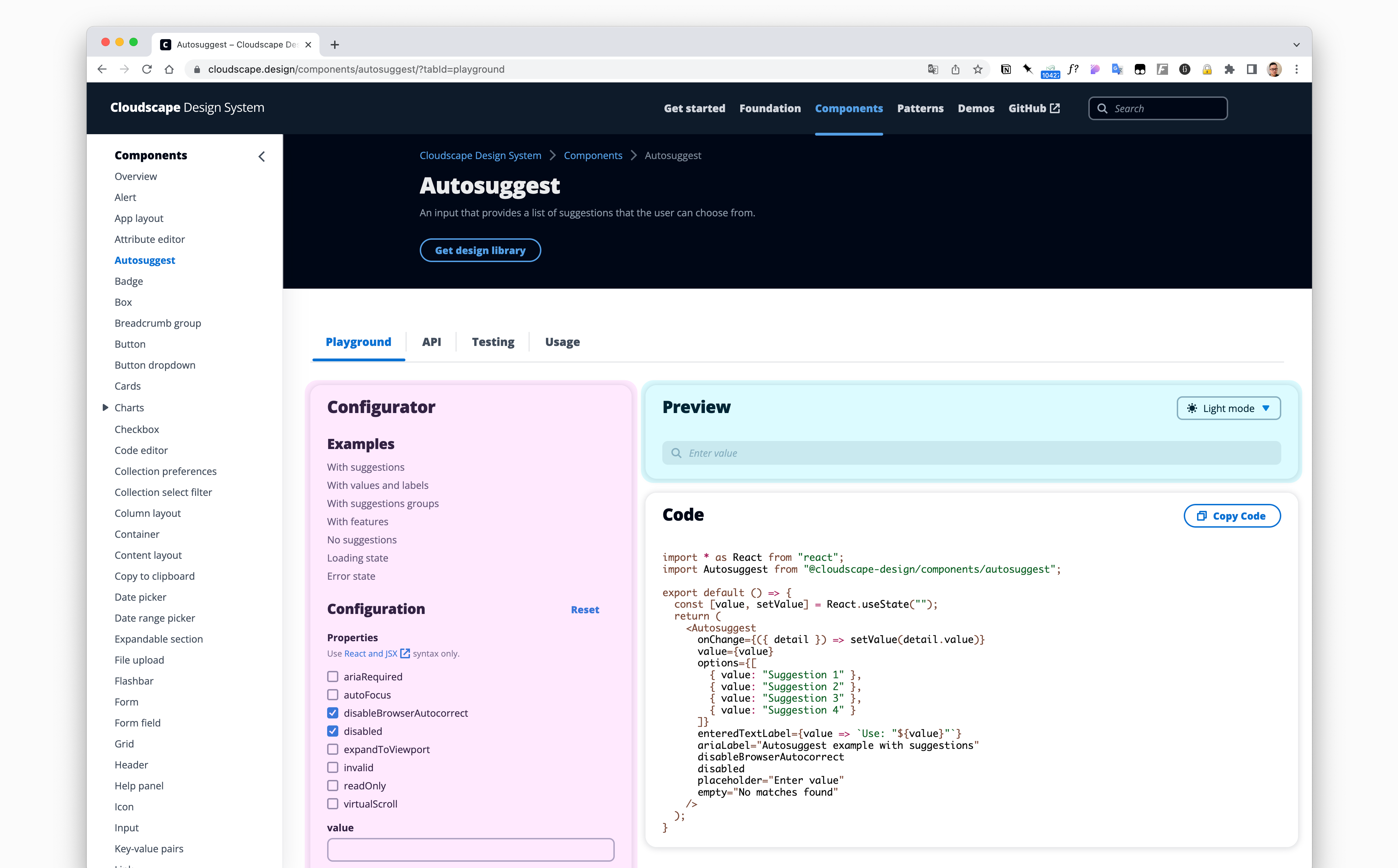 CloudScape Design System 自动填充组件