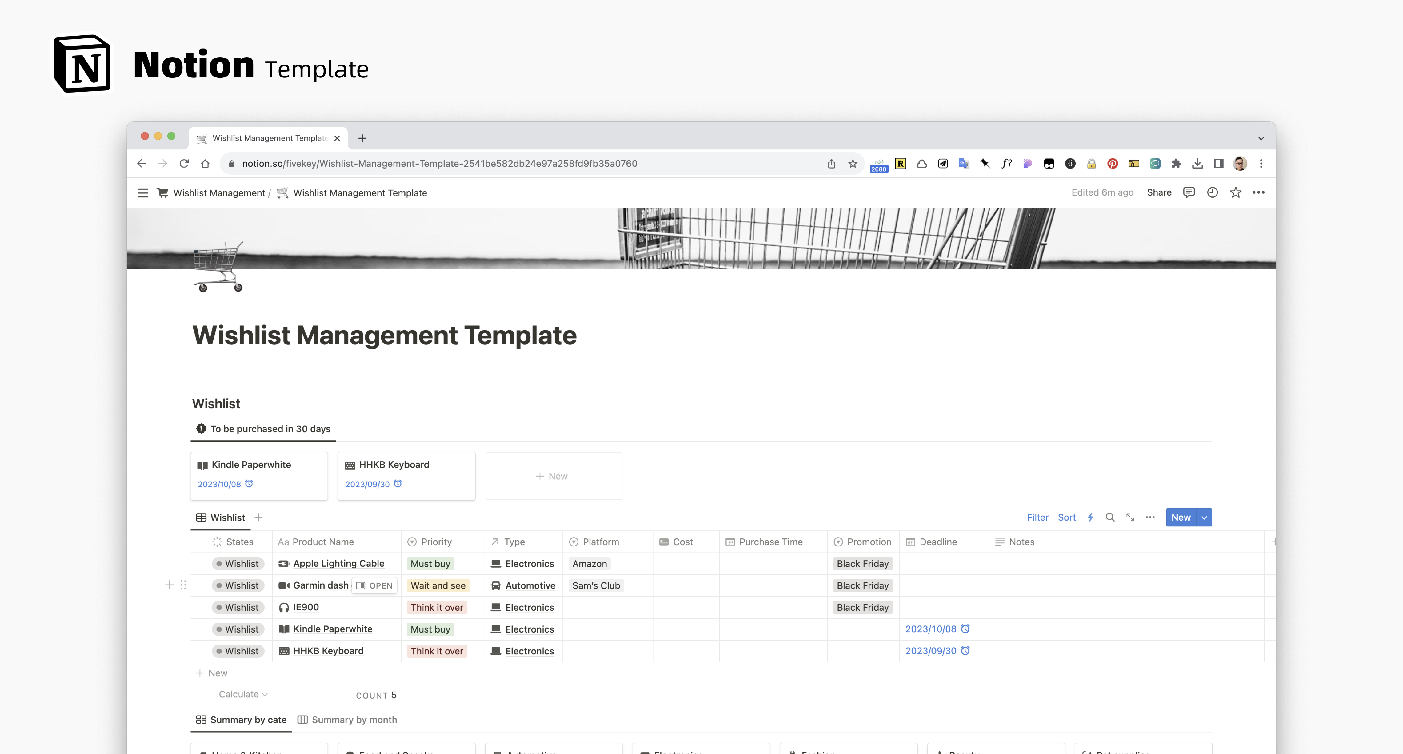 Wishlist Management - Notion Template / 购物清单管理 Notion 模板